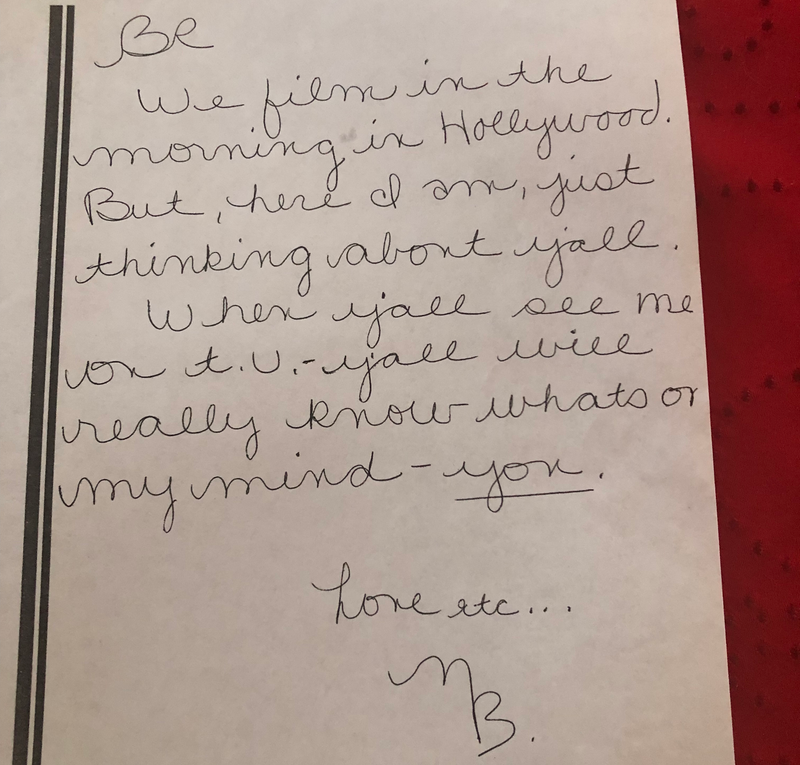 A love note Rowan says he received from Mary when she was in California. His nickname is Brodie, hence it being addressed to “BR.”